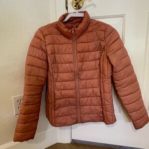 Coral pink puffer coat